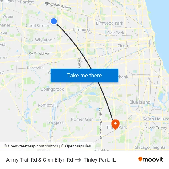 Army Trail Rd & Glen Ellyn Rd to Tinley Park, IL map