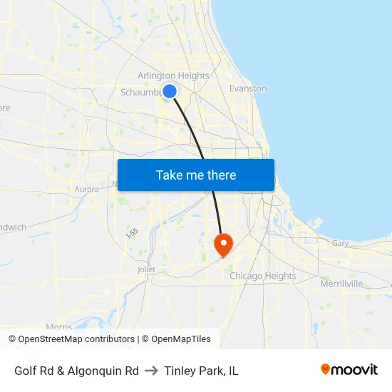 Golf Rd & Algonquin Rd to Tinley Park, IL map