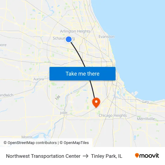 Northwest Transportation Center to Tinley Park, IL map