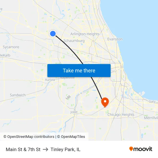 Main St & 7th St to Tinley Park, IL map