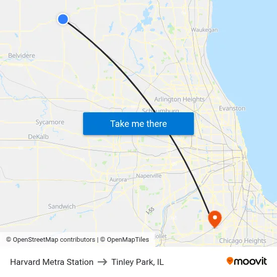 Harvard Metra Station to Tinley Park, IL map