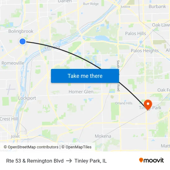 Rte 53 & Remington Blvd to Tinley Park, IL map