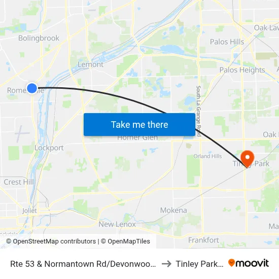 Rte 53 & Normantown Rd/Devonwood Ave to Tinley Park, IL map