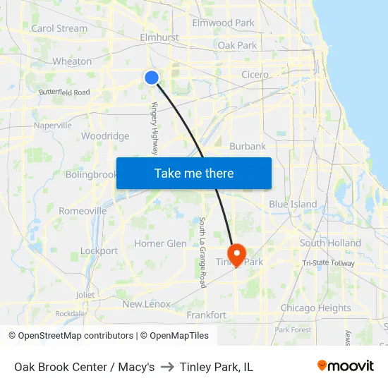 Oak Brook Center / Macy's to Tinley Park, IL map