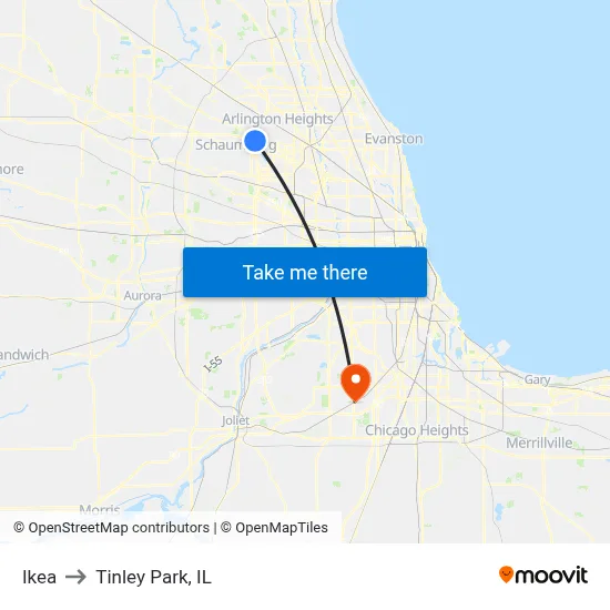 Ikea to Tinley Park, IL map