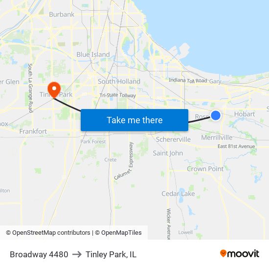 Broadway 4480 to Tinley Park, IL map