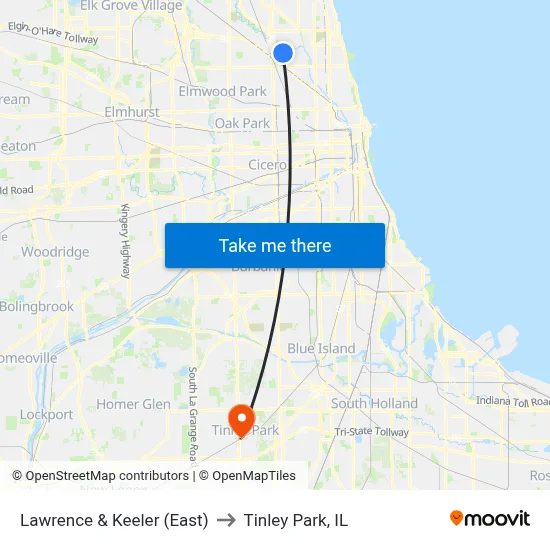 Lawrence & Keeler (East) to Tinley Park, IL map