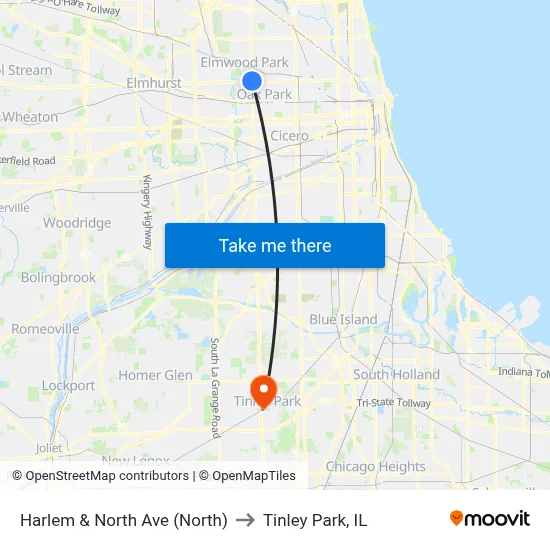 Harlem & North Ave (North) to Tinley Park, IL map