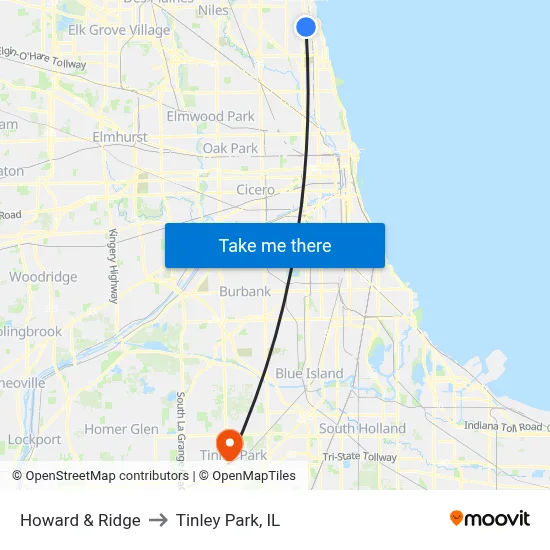 Howard & Ridge to Tinley Park, IL map