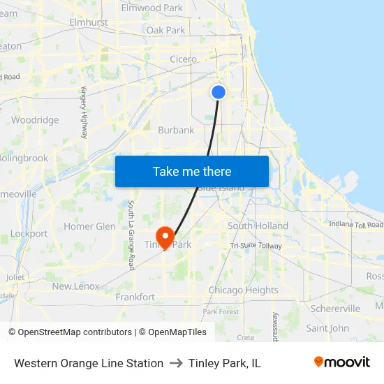 Western Orange Line Station to Tinley Park, IL map
