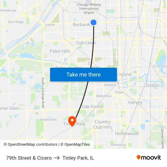 79th Street & Cicero to Tinley Park, IL map