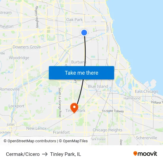 Cermak/Cicero to Tinley Park, IL map
