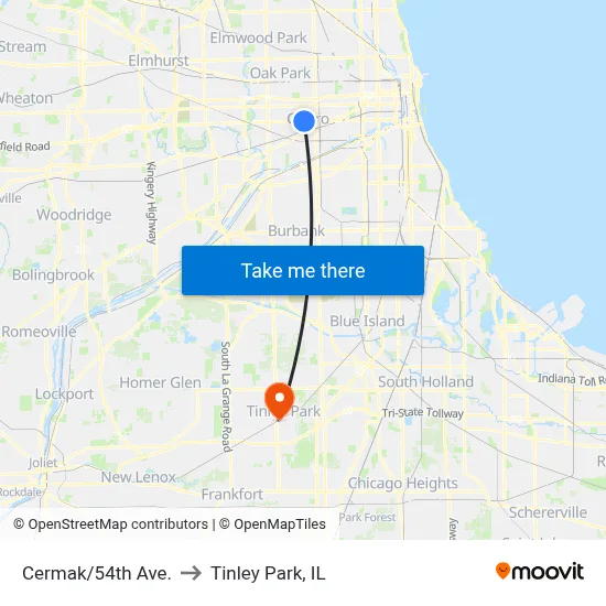 Cermak/54th Ave. to Tinley Park, IL map