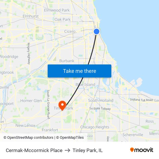 Cermak-Mccormick Place to Tinley Park, IL map