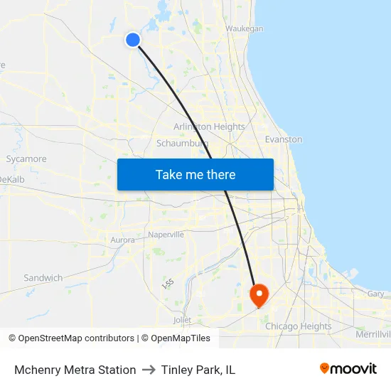 Mchenry Metra Station to Tinley Park, IL map