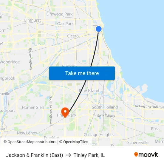 Jackson & Franklin (East) to Tinley Park, IL map