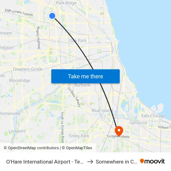 O'Hare International Airport - Terminal 3 Departures to Somewhere in Crete Illinois map