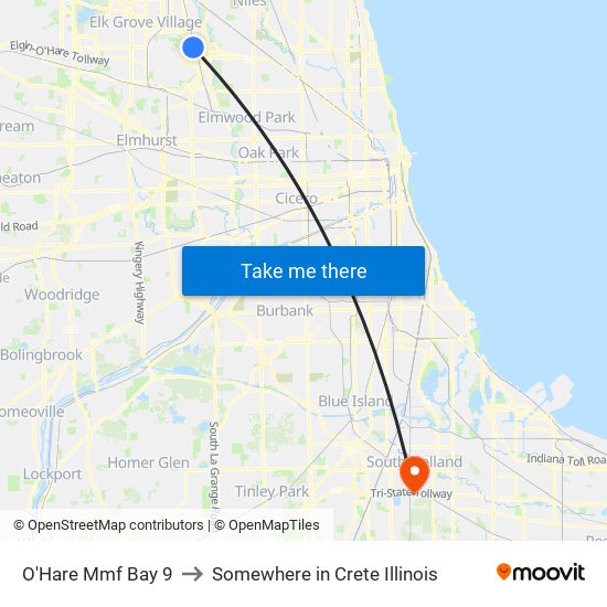 O'Hare Mmf Bay 9 to Somewhere in Crete Illinois map