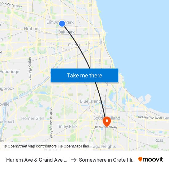 Harlem Ave & Grand Ave (Sw) to Somewhere in Crete Illinois map