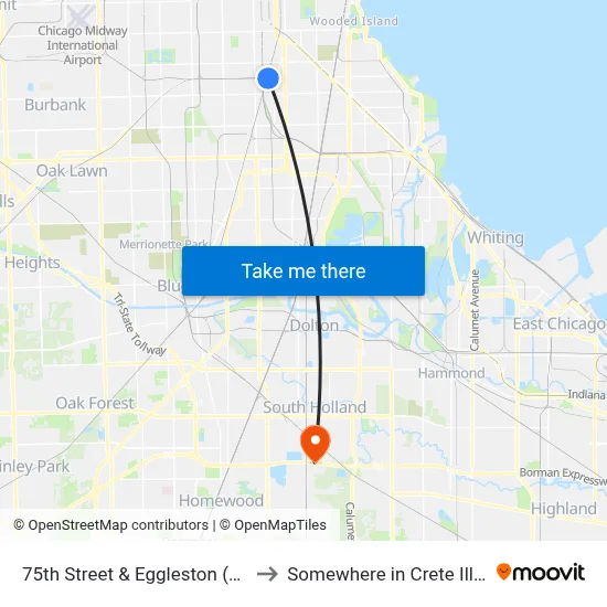 75th Street & Eggleston (West) to Somewhere in Crete Illinois map