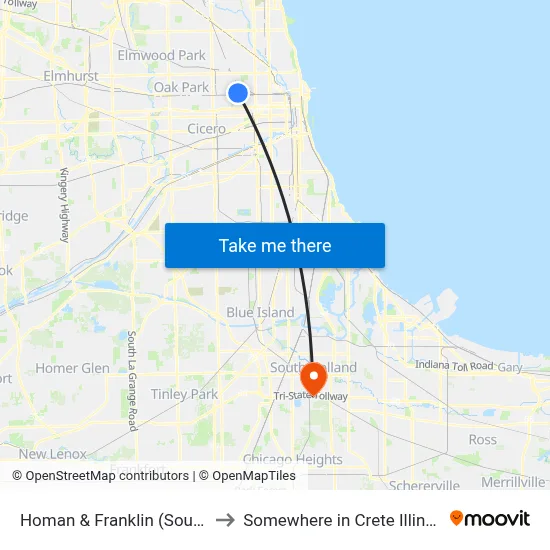 Homan & Franklin (South) to Somewhere in Crete Illinois map