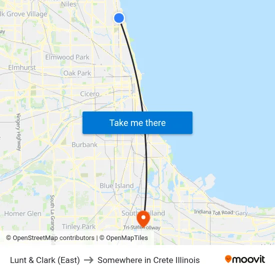 Lunt & Clark (East) to Somewhere in Crete Illinois map