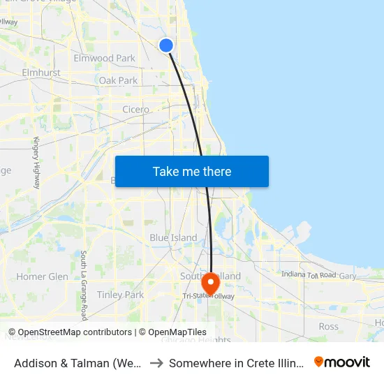Addison & Talman (West) to Somewhere in Crete Illinois map