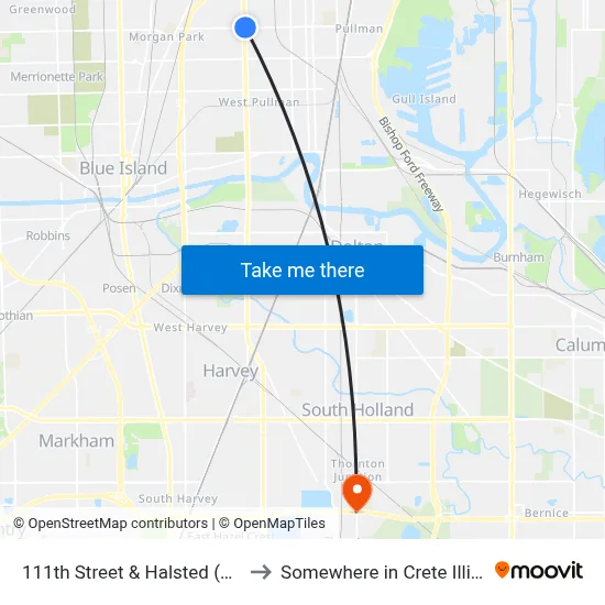 111th Street & Halsted (East) to Somewhere in Crete Illinois map