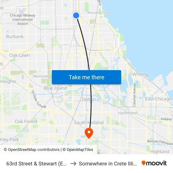 63rd Street & Stewart (East) to Somewhere in Crete Illinois map