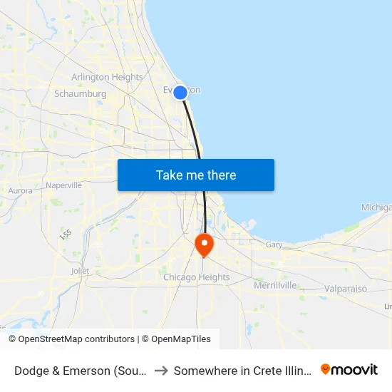 Dodge & Emerson (South) to Somewhere in Crete Illinois map