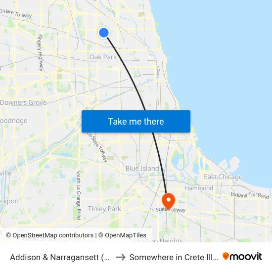 Addison & Narragansett (West) to Somewhere in Crete Illinois map
