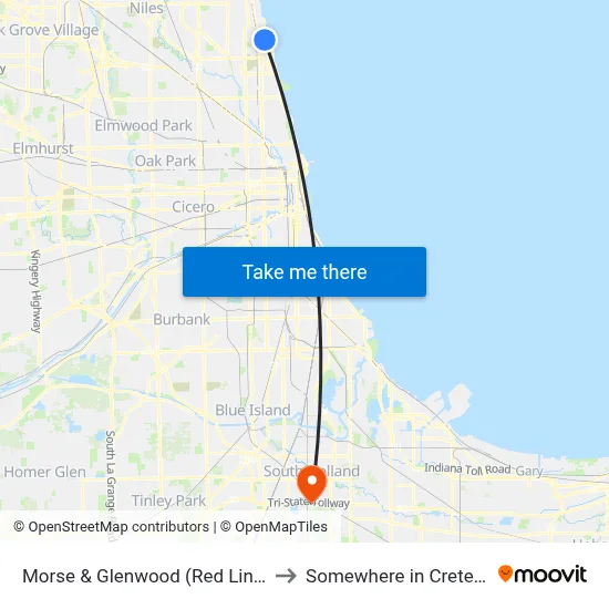 Morse & Glenwood (Red Line) (East) to Somewhere in Crete Illinois map