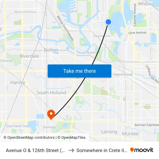 Avenue O & 126th Street (North) to Somewhere in Crete Illinois map
