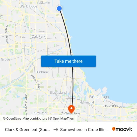 Clark & Greenleaf (South) to Somewhere in Crete Illinois map