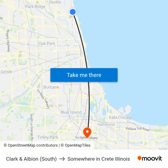 Clark & Albion (South) to Somewhere in Crete Illinois map