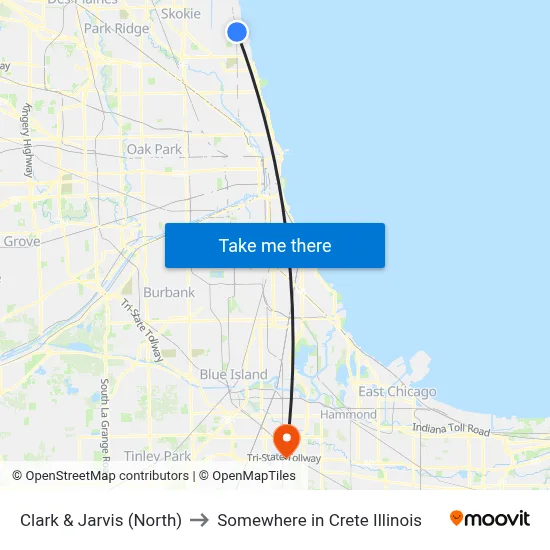 Clark & Jarvis (North) to Somewhere in Crete Illinois map