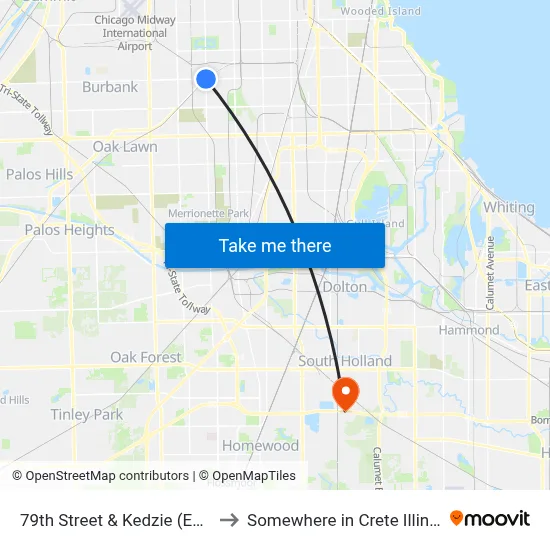 79th Street & Kedzie (East) to Somewhere in Crete Illinois map