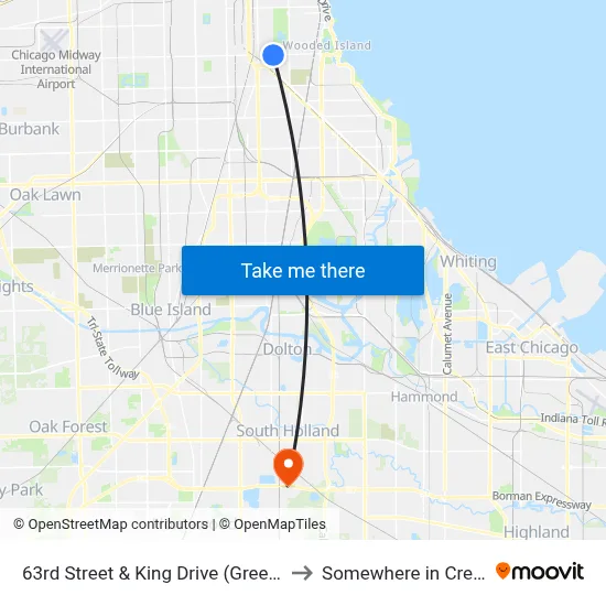 63rd Street & King Drive (Green Line) (East) to Somewhere in Crete Illinois map