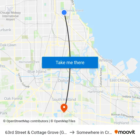 63rd Street & Cottage Grove (Green Line) (East) to Somewhere in Crete Illinois map