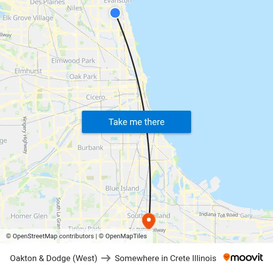 Oakton & Dodge (West) to Somewhere in Crete Illinois map