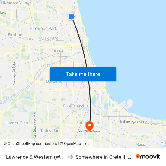 Lawrence & Western (West) to Somewhere in Crete Illinois map