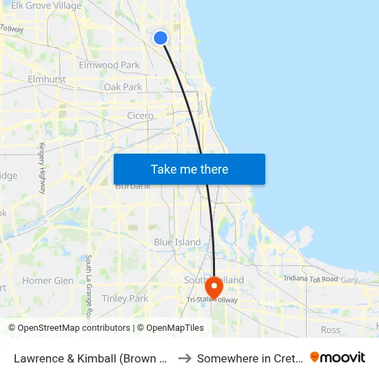 Lawrence & Kimball (Brown Line) (West) to Somewhere in Crete Illinois map