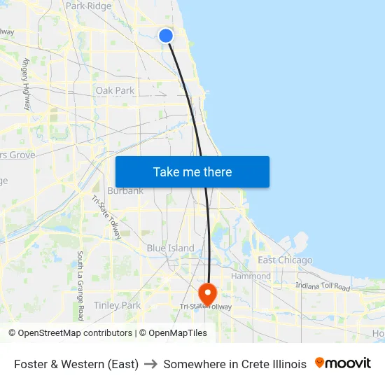 Foster & Western (East) to Somewhere in Crete Illinois map