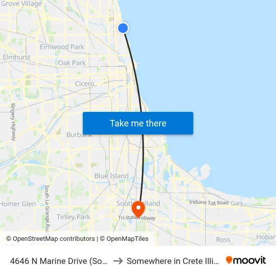 4646 N Marine Drive (South) to Somewhere in Crete Illinois map