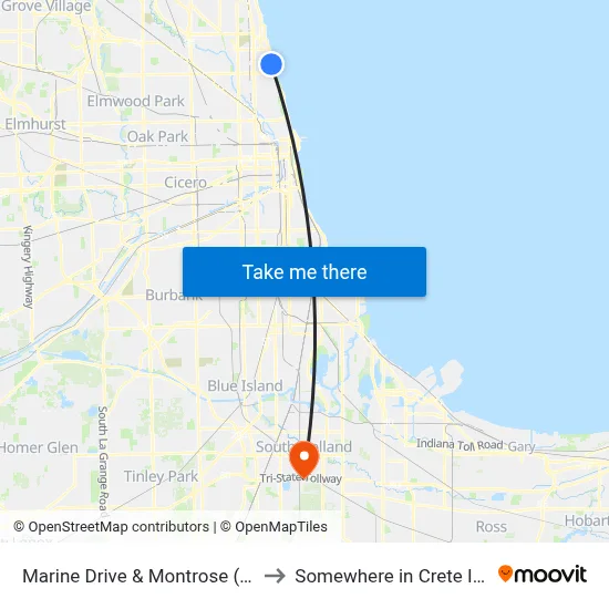 Marine Drive & Montrose (South) to Somewhere in Crete Illinois map