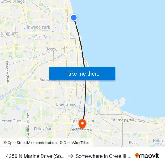 4250 N Marine Drive (South) to Somewhere in Crete Illinois map