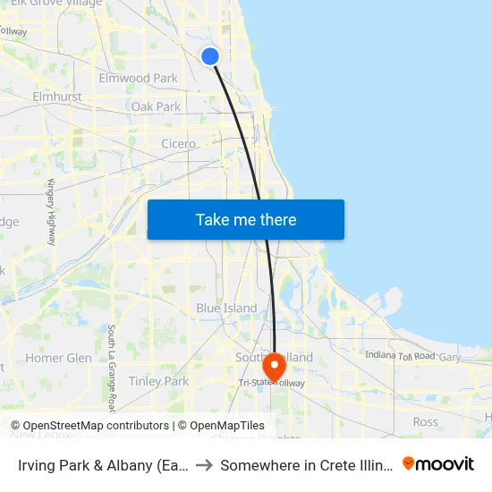 Irving Park & Albany (East) to Somewhere in Crete Illinois map