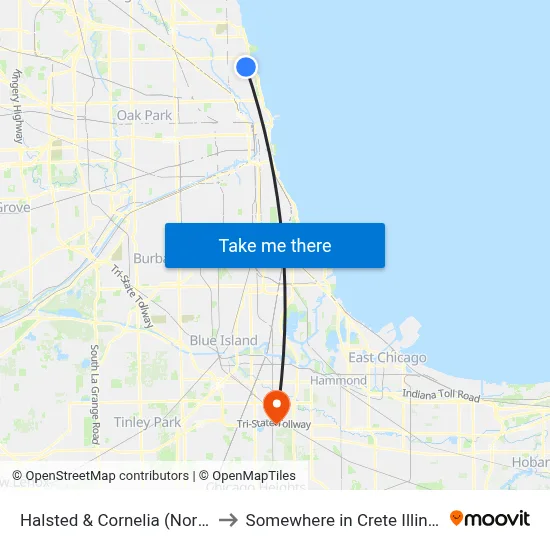 Halsted & Cornelia (North) to Somewhere in Crete Illinois map