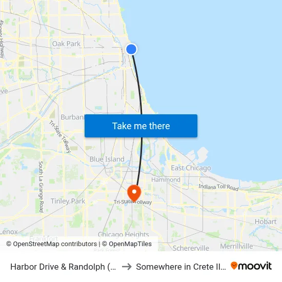 Harbor Drive & Randolph (North) to Somewhere in Crete Illinois map