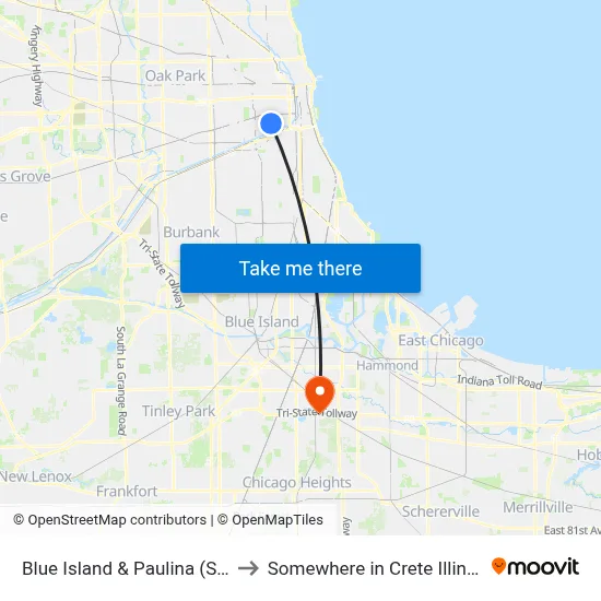 Blue Island & Paulina (Sw) to Somewhere in Crete Illinois map